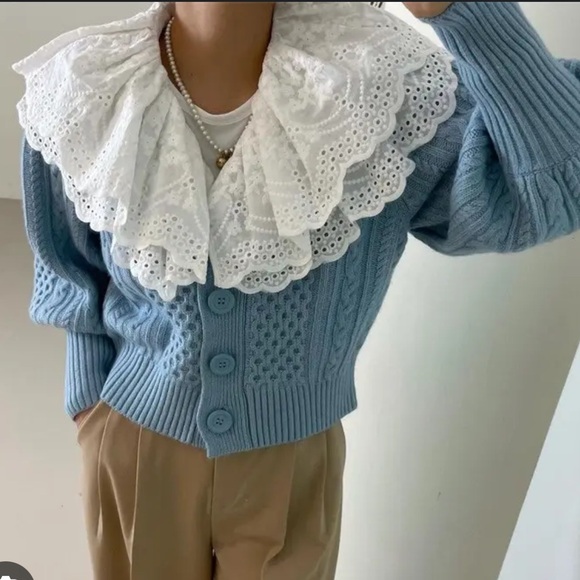 Sea New York Melanie Cardigan Sweater with Peter Pan Collar Ruffled - Picture 9 of 12